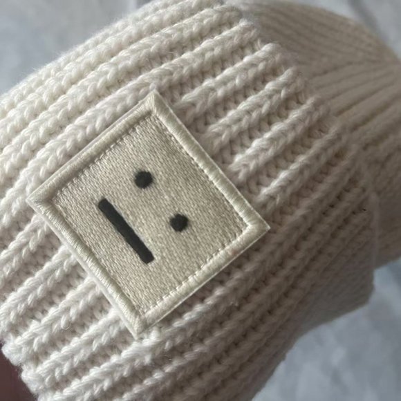 Acne Studios White Knitted Hat With Embroidered Logo Patch main image 2